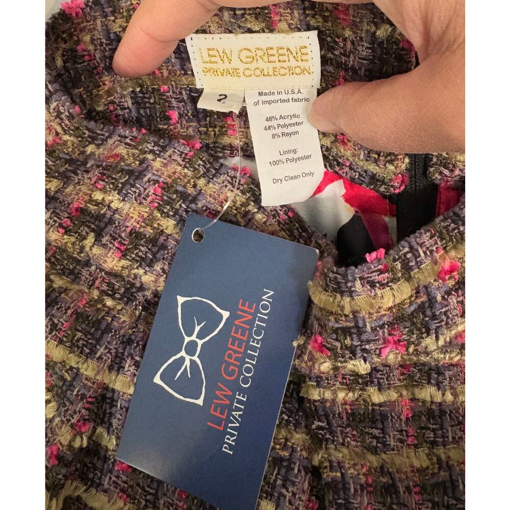 Lew Greene Private Collection Boutique Size 2 Chenille Green Pink Tweed Skirt - Picture 4 of 4